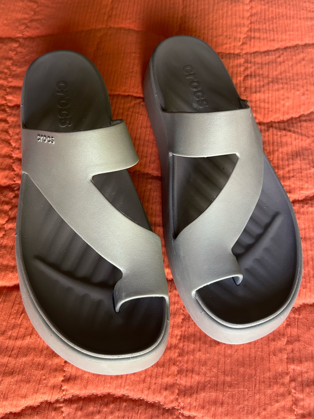 CROCS Women’s Gray Slide Sandals with Black Footbed